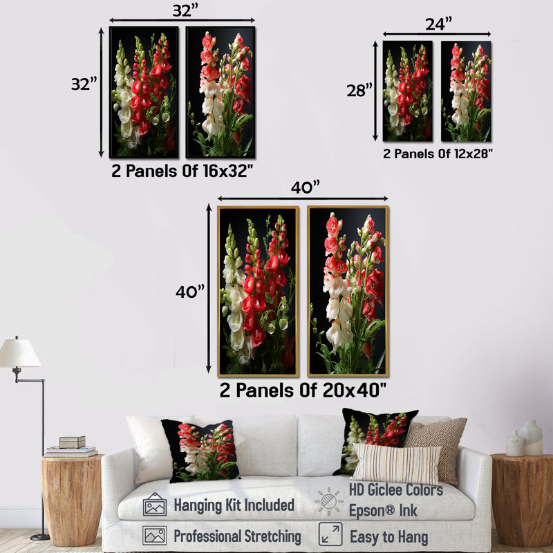 Snapdragons Serenade I - Ensemble de 2 décorations murales Snapdragons, H 28 po x l 25 po, Toile tendue