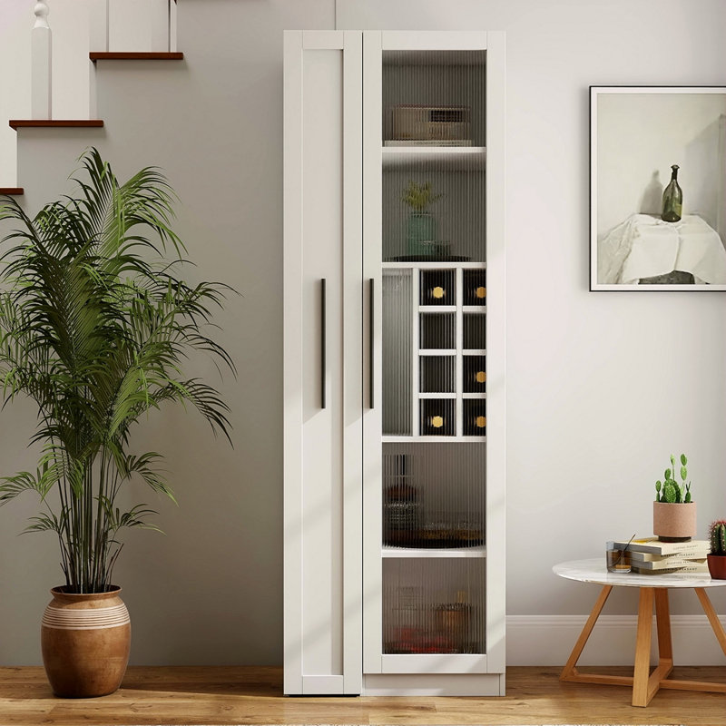 Armoire de cuisine avec étagère de rangement coulissante multifonctionnelle, armoire de rangement de style campagnard avec portes en verre, organisateurs de garde-manger pour la cuisine, armoire de bar, salle à manger