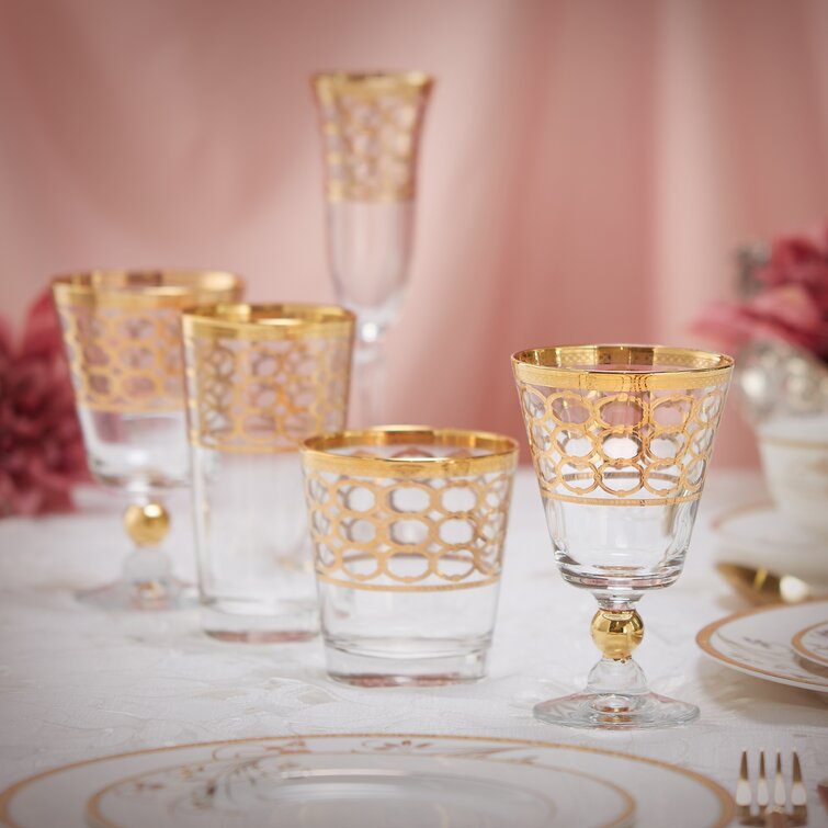 Lorren Home Trends Gold Embellished Champagne Flutes with Gold Rings, Set of 4