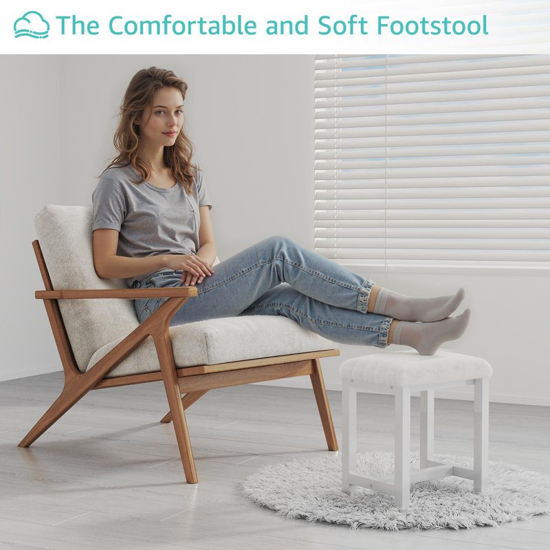 Petit tabouret de coiffeuse, tabourets de coiffeuse mignons avec coussin en fausse fourrure de lapin, fauteuil de coiffeuse blanc