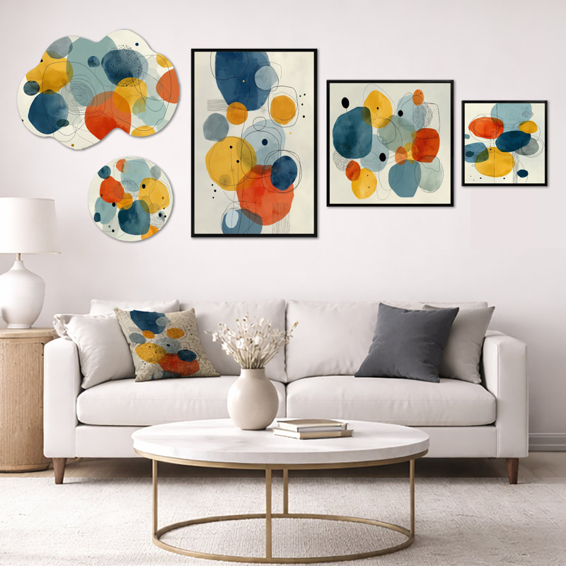 «Minimalist Meditation Stone Collage - Blue Abstract Wall Decor», ensemble de 5 reproductions d'art sur toile encadrées (100 po x 40 po)
