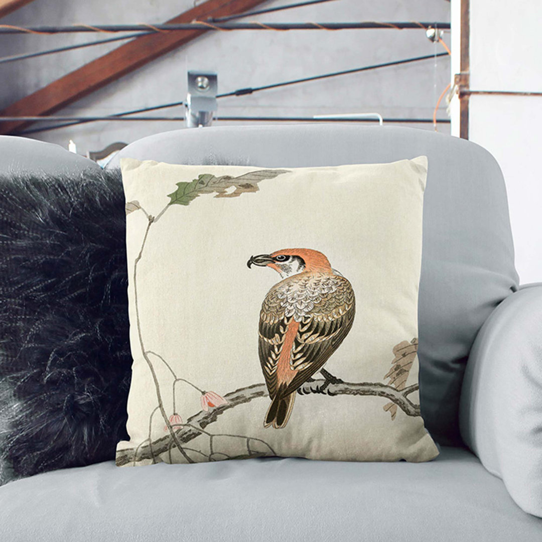 Crossbill on a Tree Branch by Ohara Koson Cushion with Filling
