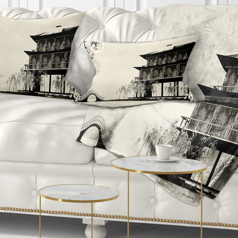 Encre de Chine - Coussin décoratif à imprimé paysage