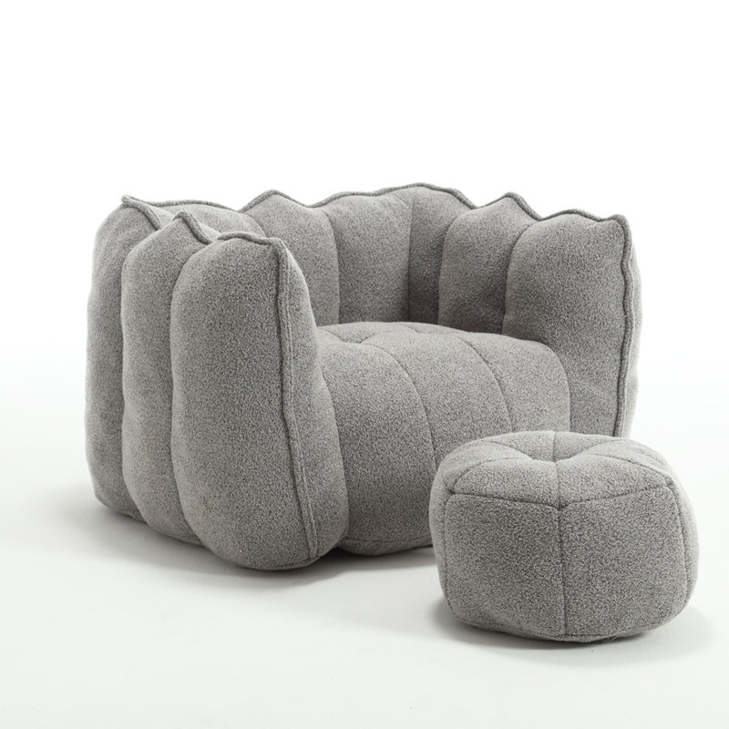 Fauteuil à billes souple avec mousse haute résilience, canapé carré confortable avec repose-pieds, Gris chenille