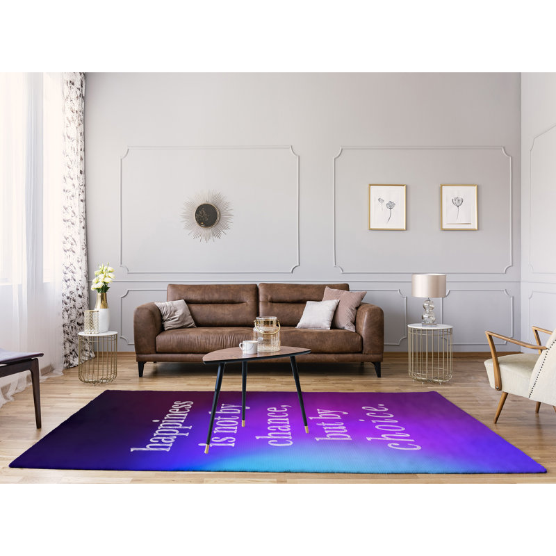 Tapis en chenille poly citation sur fond multicolore Quotes, Rectangle 5 pi x 7 pi