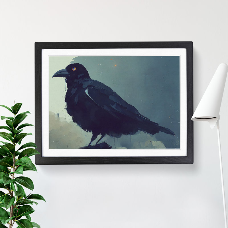 Unforgettable Crow Bird - Framed Print, Black, 46cm H x 64cm W x 2cm D