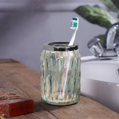 Porte-brosse à dents Oneita Glacier | Support compact à fentes multiples pour brosses à dents, rasoirs et accessoires de maquillage | Verre lustre arc-en-ciel