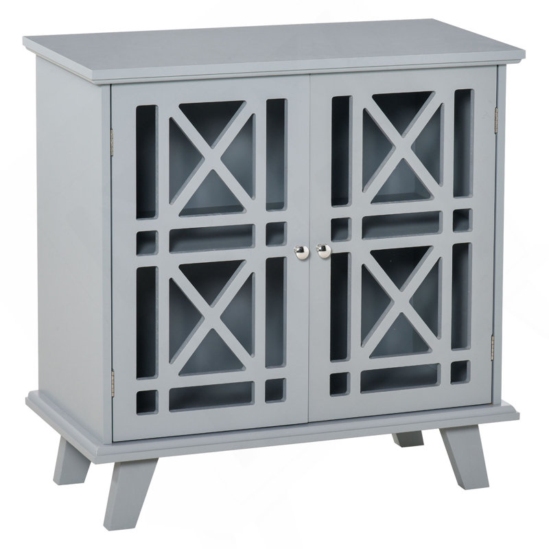 Buffet avec buffet, armoire de rangement pour la cuisine, armoire décorative avec portes à double chantournage et poignées en métal pour le salon, gris