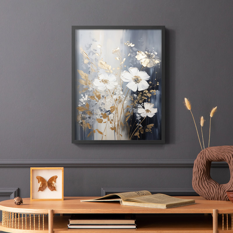 FLORAL Series CECXIX - Impression encadrée de qualité supérieure - Prêt à être accroché - Aucun clou requis, Noir