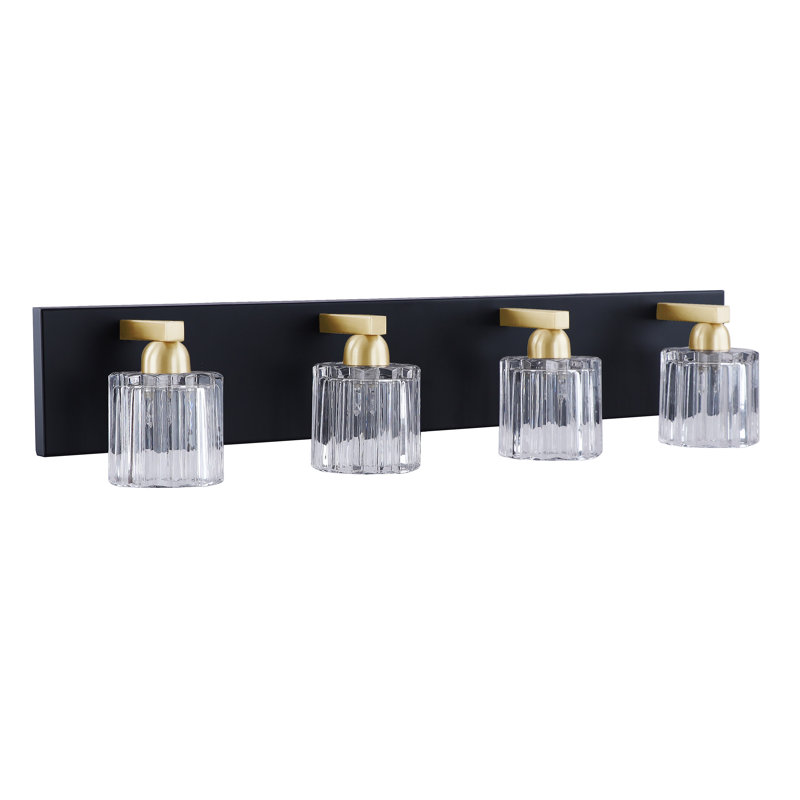 28" Matte Black and Warm Brass Vanity Light with Clear Glass Shades