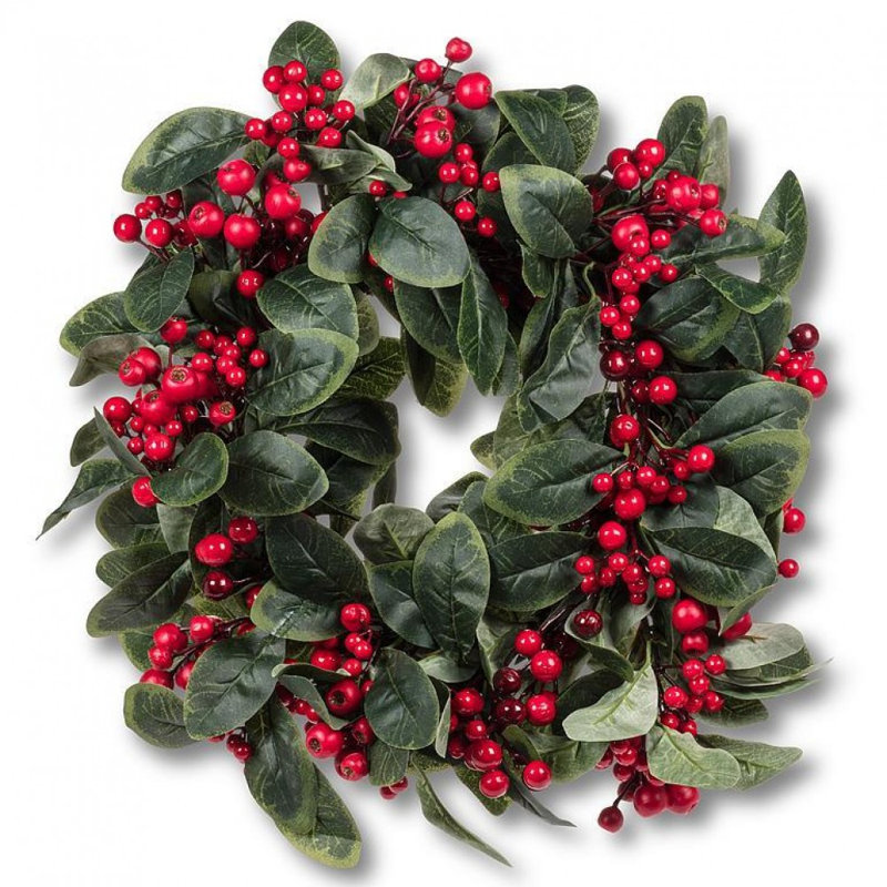 Medium Leaf & Red Berry Wreath