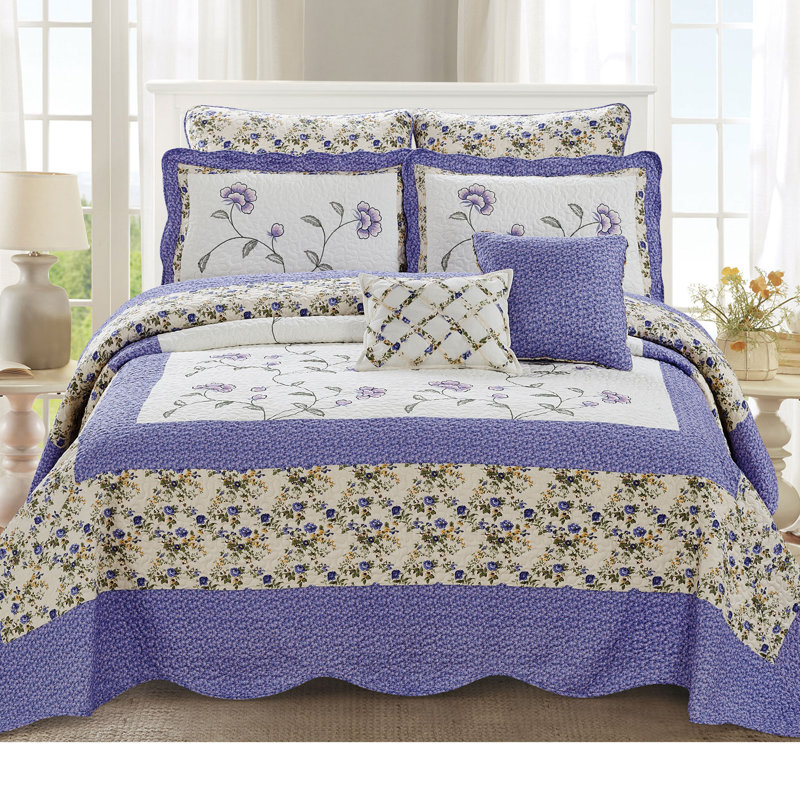 Ensemble de courtepointe 7 pièces Saïgon, Lilas, Courtepointe pour grand lit + 6 pièces supplémen