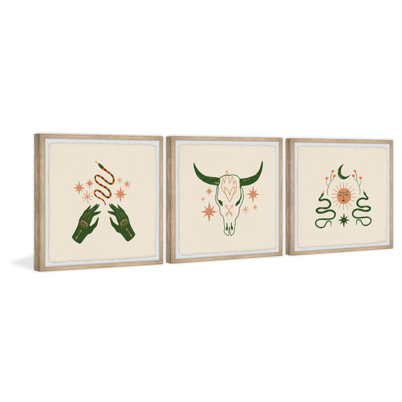 Parchure Wild Thoughts by Marmont Hill - 3 Piece Single Picture Frame Painting Set, 45"H x 45"W x 3.81"D