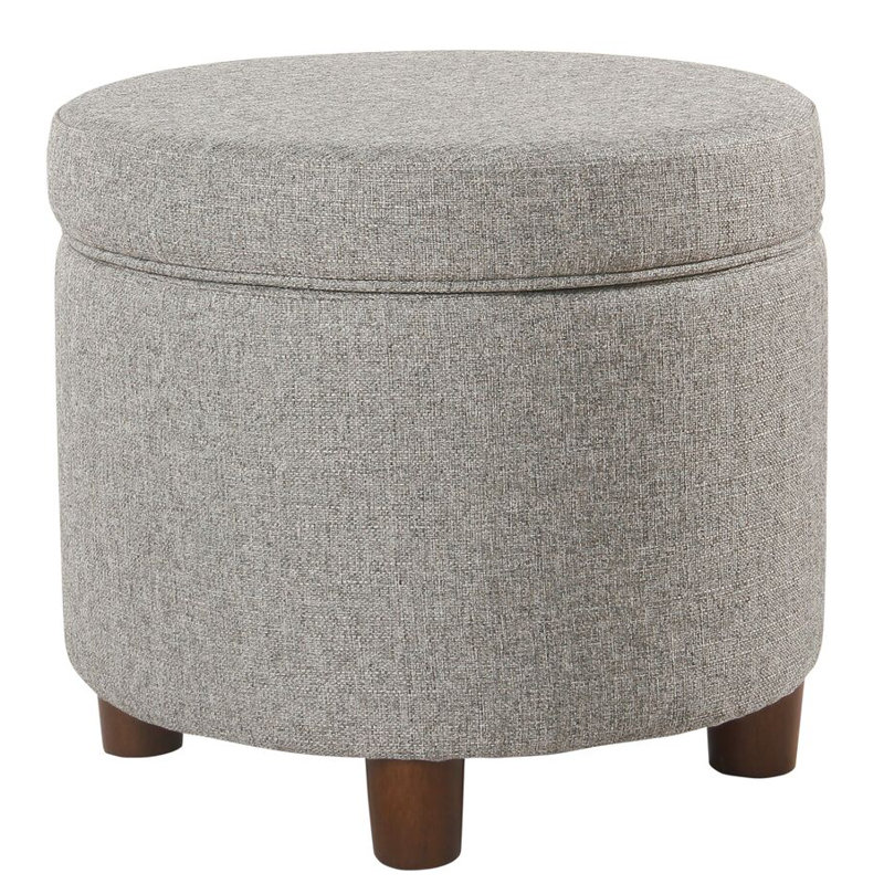 Mayen 19" Wide Round Storage Ottoman, Light Gray Tweed