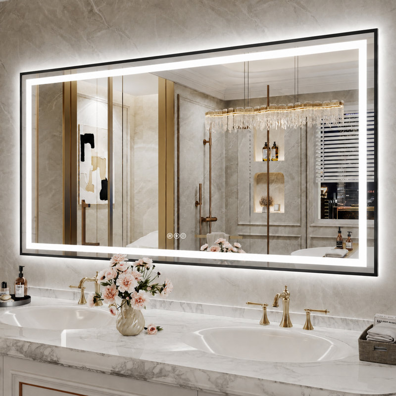 Miroir de salle de bain Adorna certifié UL à intensité variable avec éclairage tricolore, 60 po x 28 po