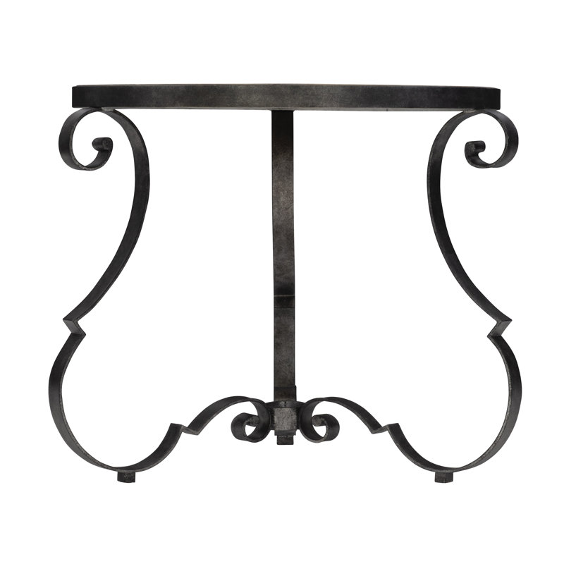 Traditional Criollo Wood & Textured Carbone Metal Round Side Table