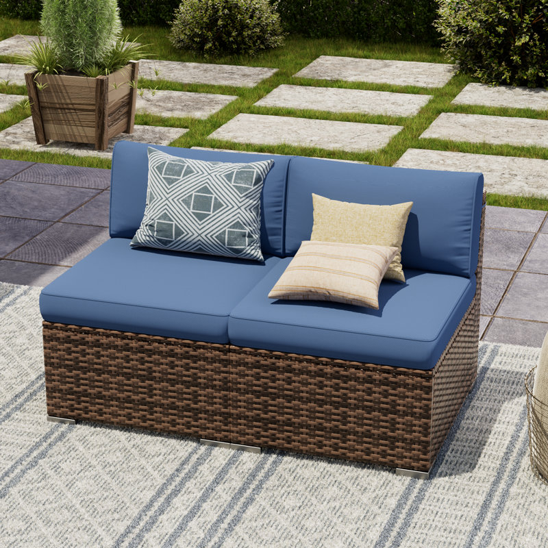 2 Piece Rattan Sectional Seating Group With Cushions, Navy