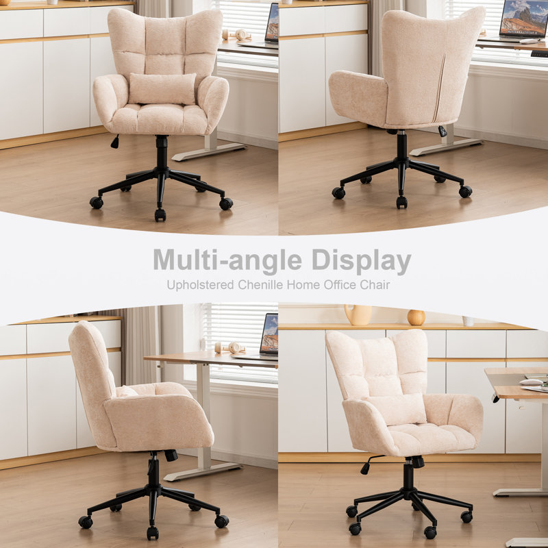 Chenille Swivel Task Chair with Tufted Back, Beige