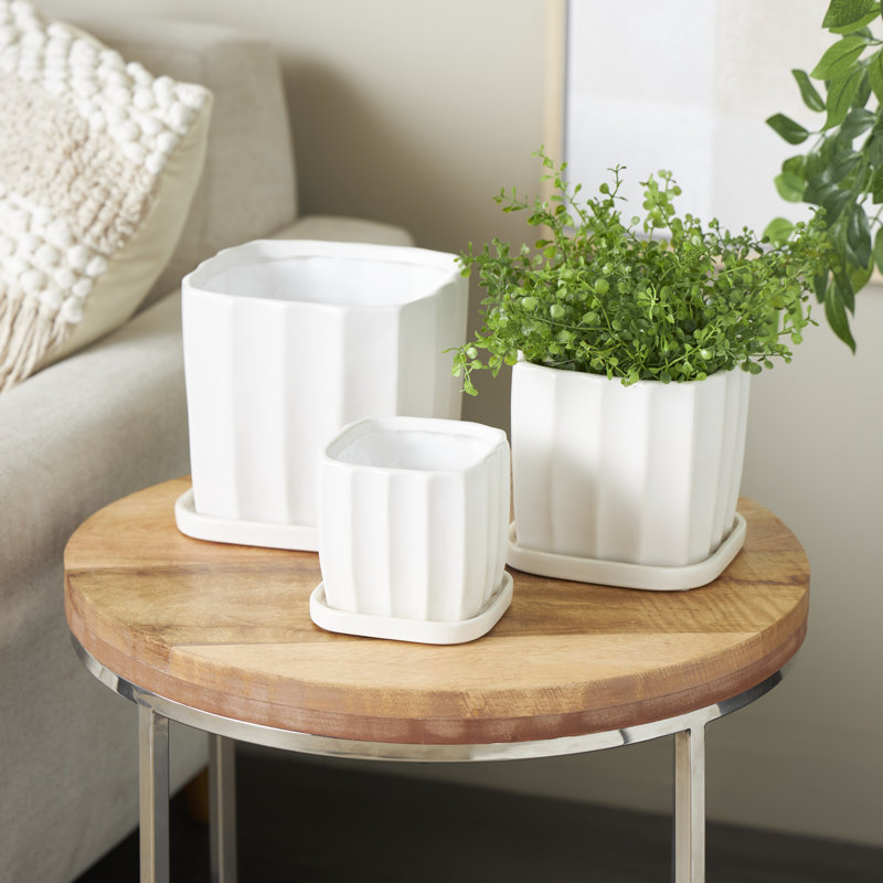 Ensemble de pots à fleurs nervurés en céramique 3 pièces Cole and Gray, Blanc