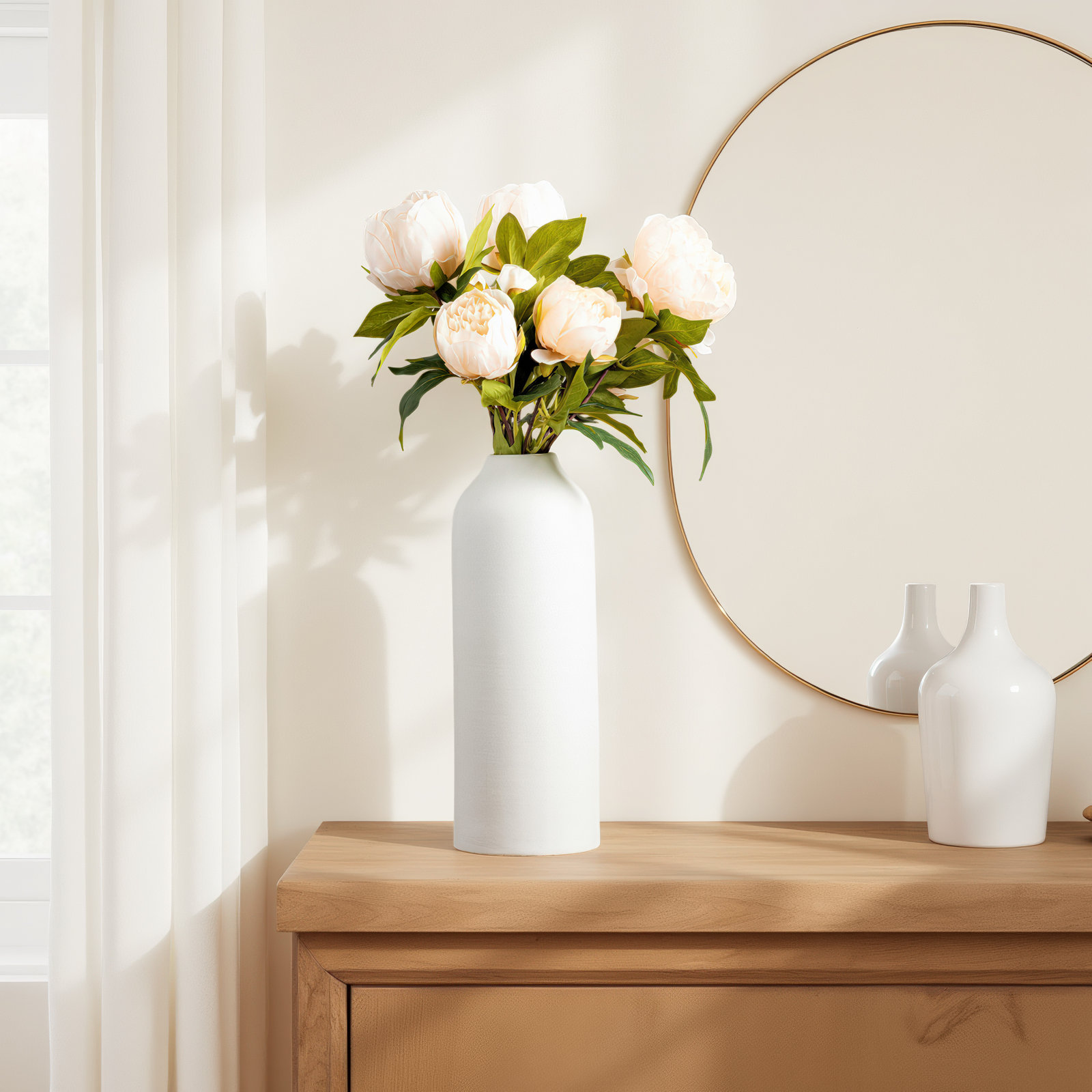 23" Artificial Peony Spray, Beige