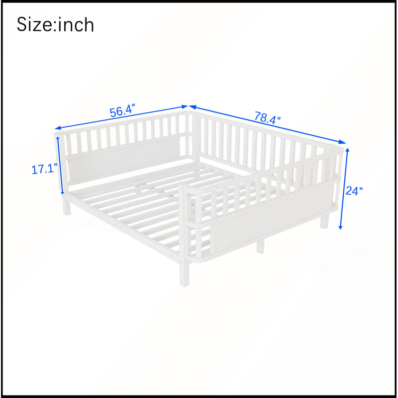 Lit plateforme pleine grandeur en métal pour enfants avec rails de sécurité, conception à profil bas et fabrication durable en blanc