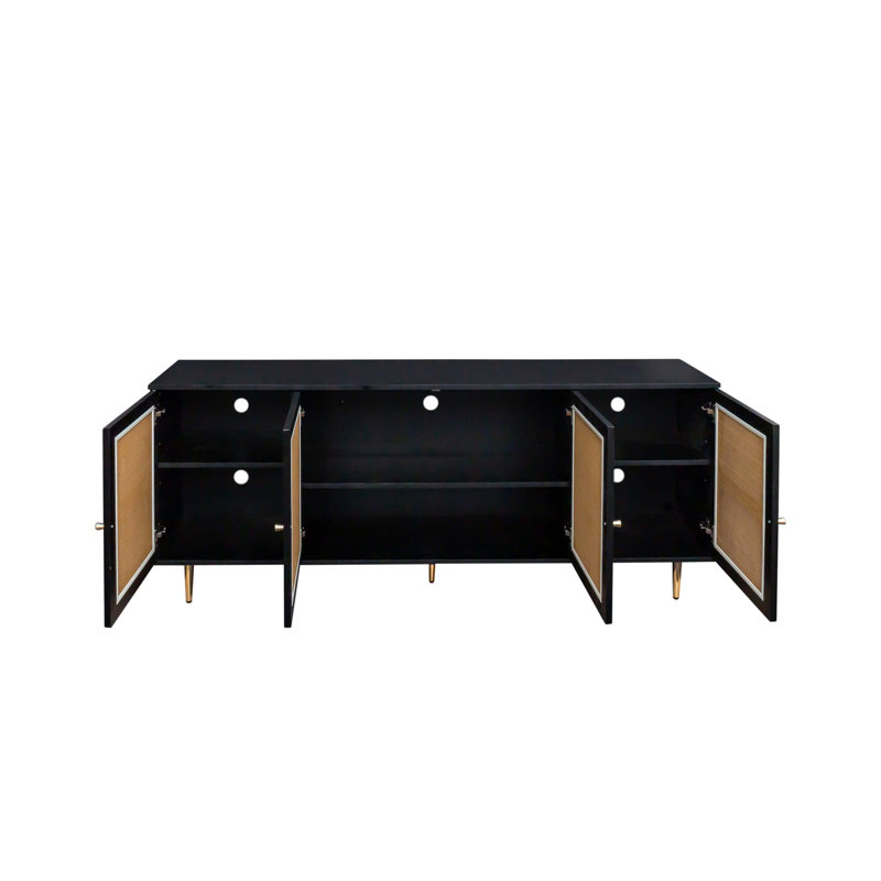 Console de télévision polyvalente de style Mid-Century avec tablettes réglables et portes en verre transparent pour divers besoins de rangement