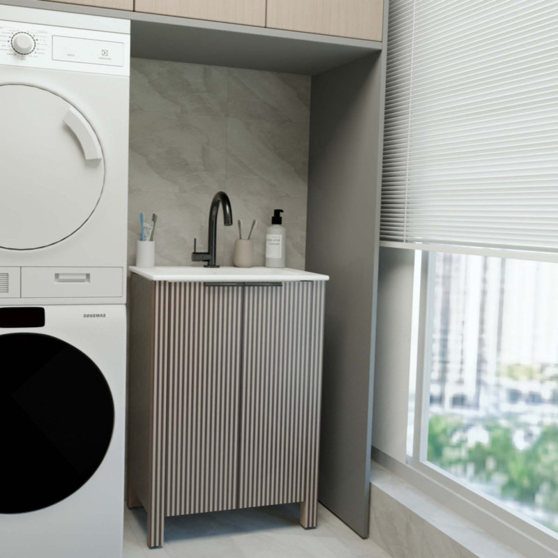 Floor Stand Bathroom Vanity Combo, Modern Cabinet Set With 2 Doors And Resin Basin Top, 23"