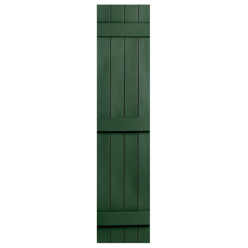 Paire de volets en vinyle fermés à quatre planches et lattes, Vert, 75 po