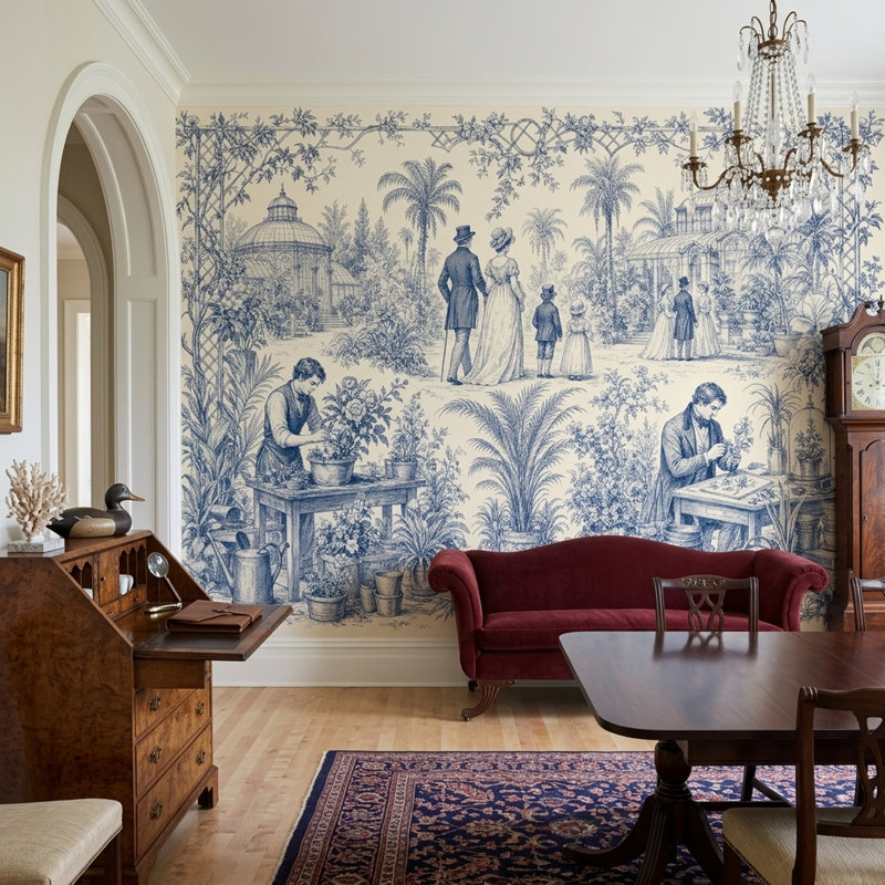 Papier peint Toile Victorian Garden Botanical, 160 po x 108 po, Texturé non collé