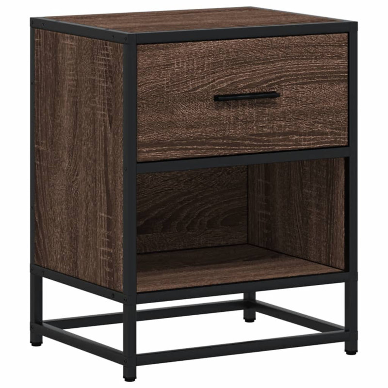 Amberle 40cm W Metal Bedside Table, 1, Brown Oak