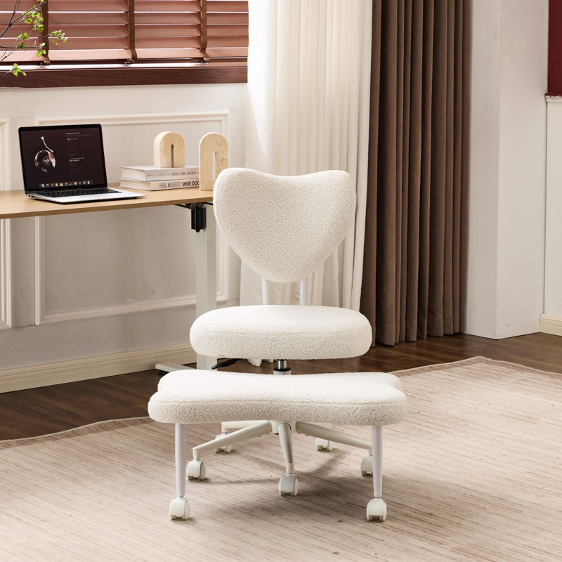 Chaise ergonomique pour le bureau, beige, soutien lombaire, coussin à hauteur réglable, tissu court, base en bois de peuplier, rembourrage en mousse, métal et fabrication, mouvement à 360 °, chaise de bureau de conception moderne,