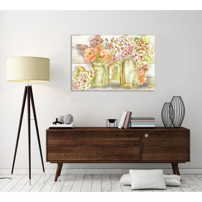 «Colorful Flowers In Mason Jar» par Tre Sorellw Studios - reproduction sur toile, 10 po x 15 po