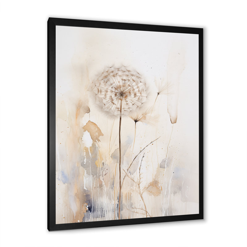 " Dandelion Muted Tone II ", Black Single Picture Framed, 32" H x 16" W x 1" D