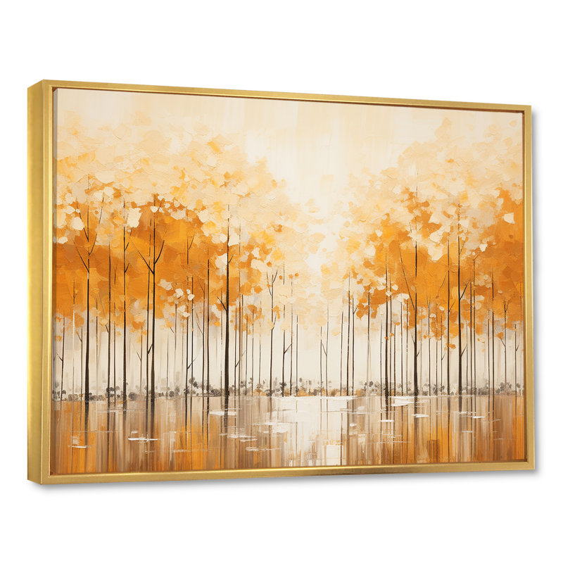 Minimalisme beige et forêt dorée III - impression, Cadre flottant doré, H 30 po x l 40 po x P 1,5 po