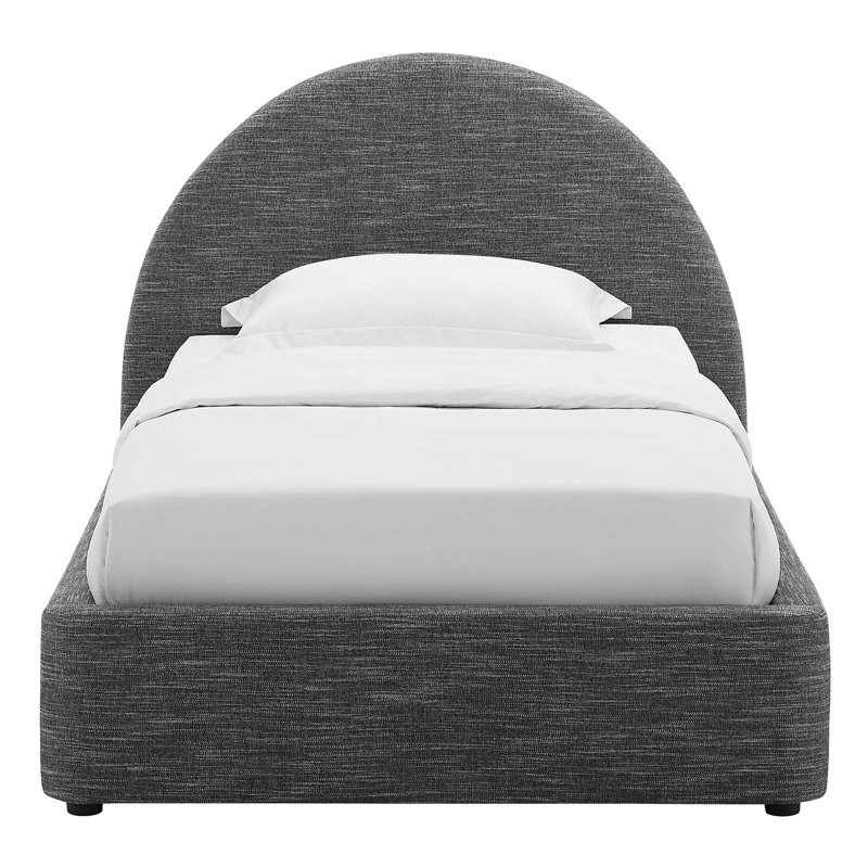Heathered Slate Twin Upholstered Velvet Platform Bed with Arched Headboard