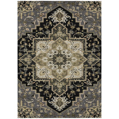 Bellaya Black Washable Indoor-Outdoor Rug - 