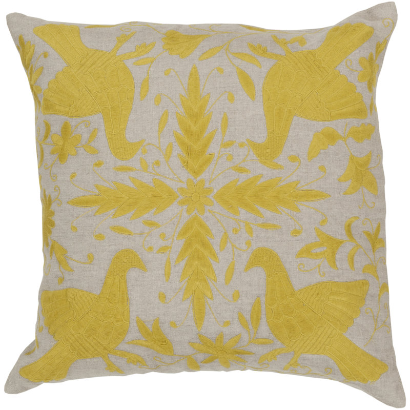 Embroidered Throw Pillow, 22" H x 22" W, Oatmeal / Quince Yellow, Polyester