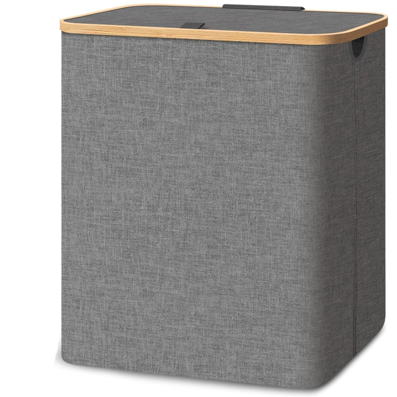 Laundry Hamper with Lid-Large Laundry Basket with Bamboo Handles, Grey Hampers for Laundry, Dirty Clothes Hamper