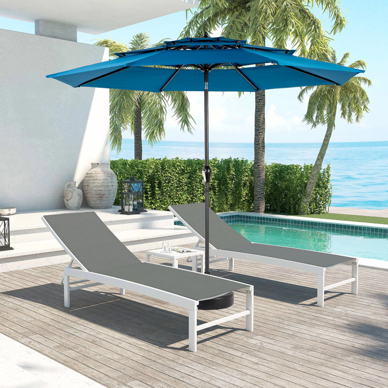 Parasol automatique en aluminium à 3 niveaux de 10 pi - auvent bleu foncé, pratique pour une utilisation extérieure dans le patio et la piscine