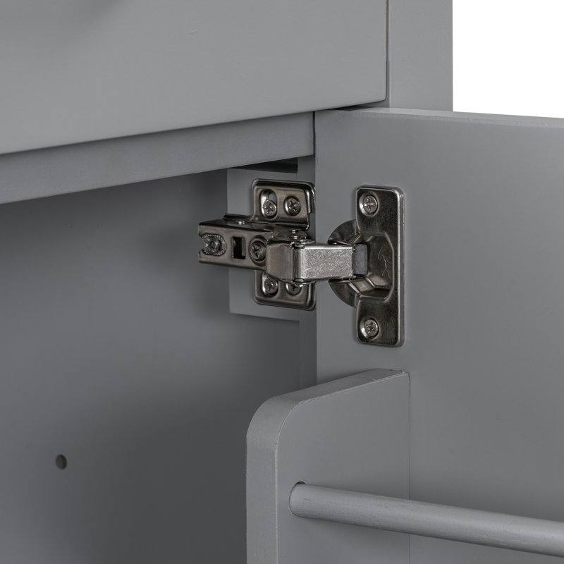 Armoire de salle de bain 60 po en gris avec lavabos doubles en céramique, portes à fermeture douce et tablette en U - meuble-lavabo pratique gris moderne, tablette réglable, fixation à tiroir rabattable