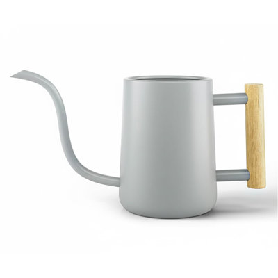 0.27gal. Gray Metal Small Indoor Watering Can - Long Spout, Real Wood Handle
