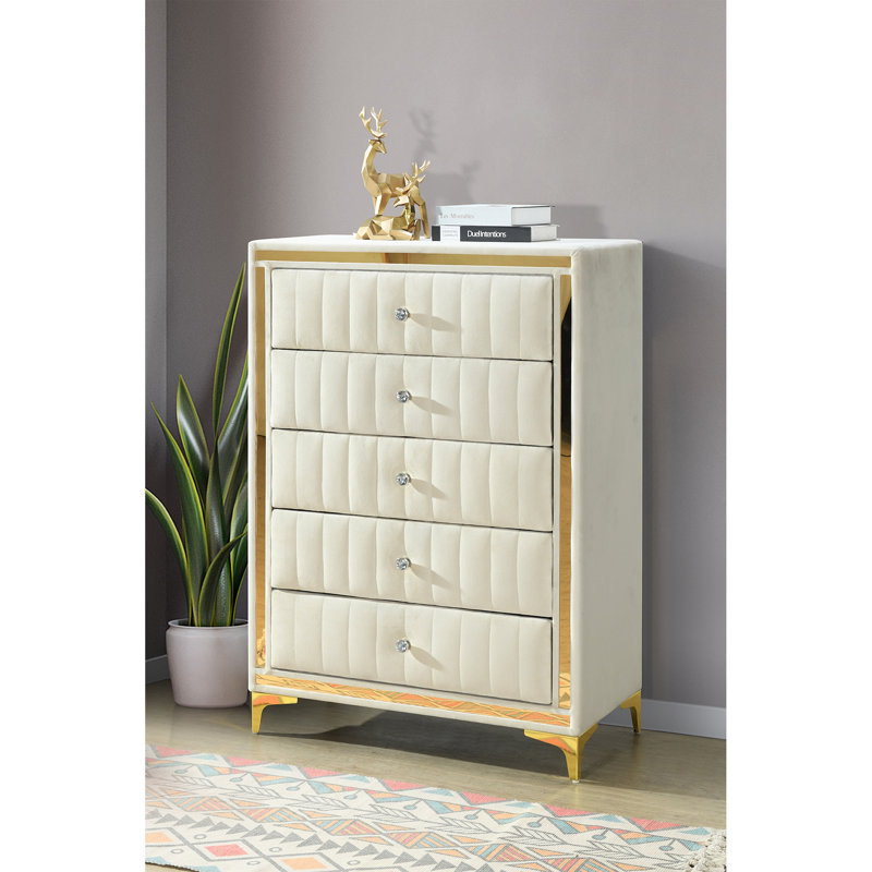 Commode 5 tiroirs Quinlin, Gris