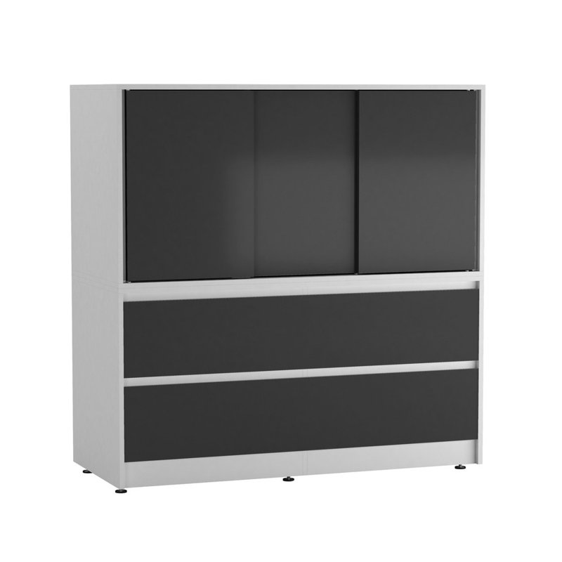 Solid Wood Rectangle Accent Cabinet, White with Black