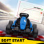 Kart électrique avec deux moteurs, finition bleue, siège réglable et sécurité de démarrage lent pour la course en plein air