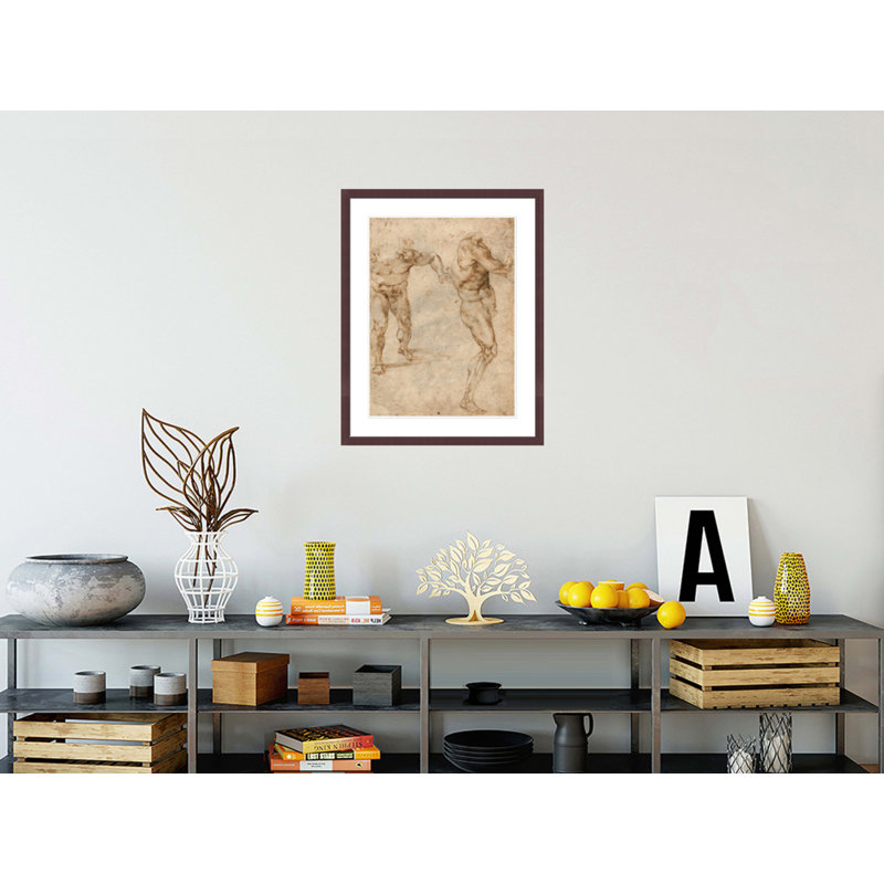 Two Nude Studies of a Man Storming Forward and Another Turning to the Right (verso) by Michelangelo Buonarroti -Framed Giclee Print