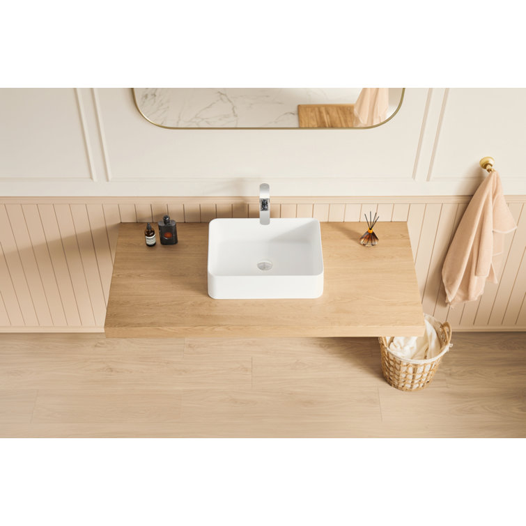 20" X 14" Solid Surface Vessel Bathroom Sink Basin In Matte White