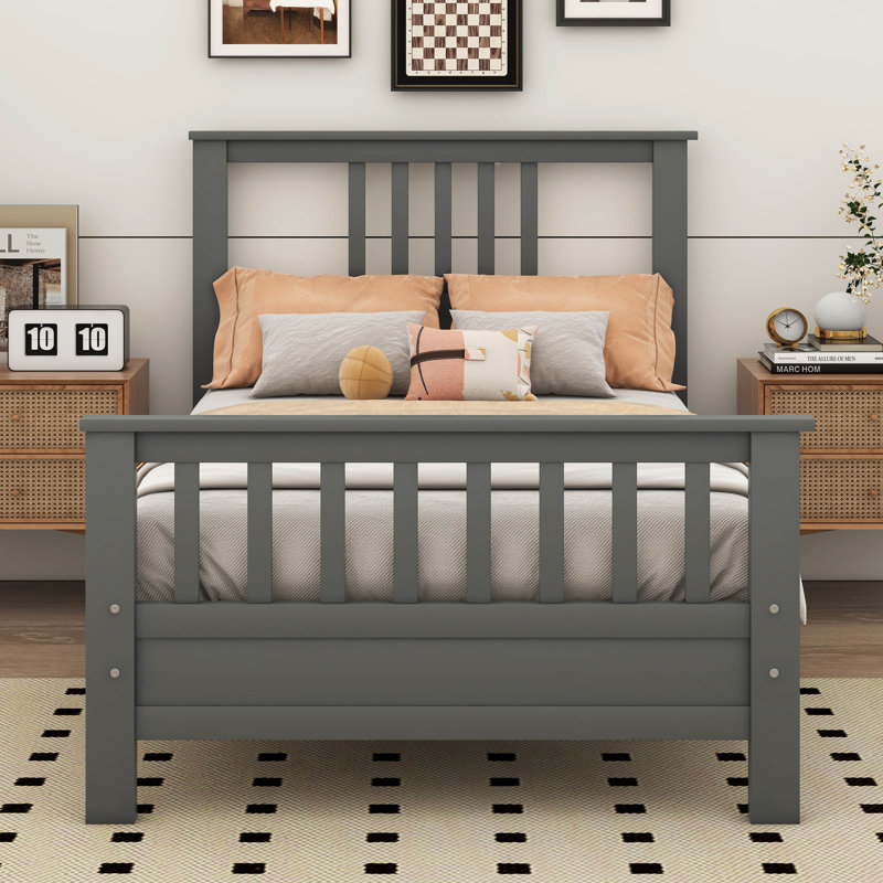 Lit plateforme en bois avec tête de lit et pied de lit Alariz, Lit simple, gris