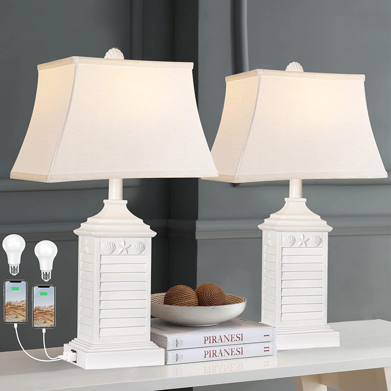 Lampe de table USB en résine Baraona, Blanc