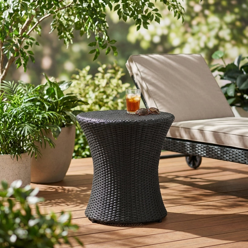 Hourglass Rattan Accent Table with Open Top Design