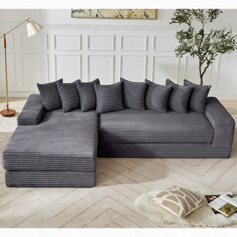 Oversize Cloud Sectional Couch (Left Facing Sofa), Dark Gray Polyester, Left Hand Facing